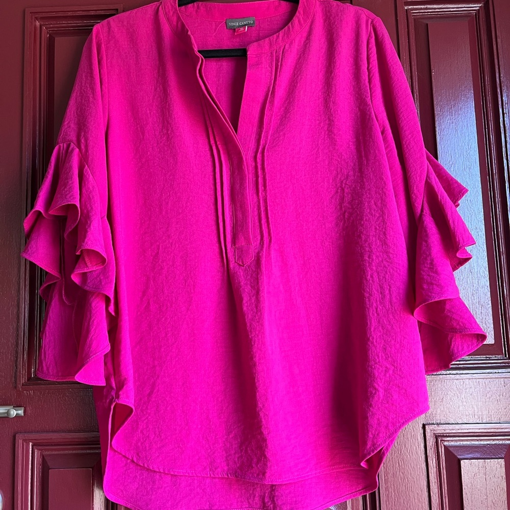 Vince Camuto Fuchsia Ruffled Sleeve Blouse